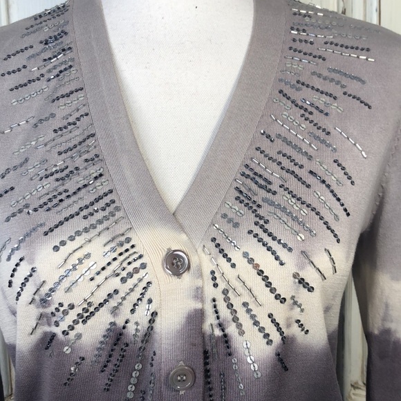 BCBGMAXAZRIA Silk and Cotton Blend Tie Dye Sequin and Beaded Sweater Size Small - Picture 4 of 12